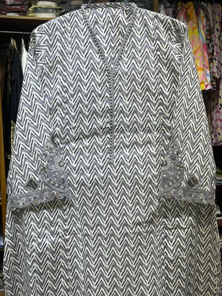 Pakistani Original Bin saeed Stitched Cotton 3pcs_Black &  White 